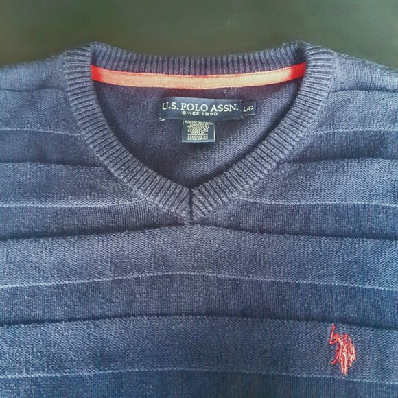 U.S. Polo Association SZ L Royal Blue Men's V-Neck Sweater - Picture 6 of 12